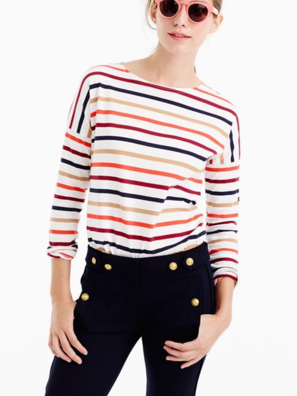 Saint James for J.Crew Women's Striped Boat Neck Long Sleeve T-Shirt Sz XL